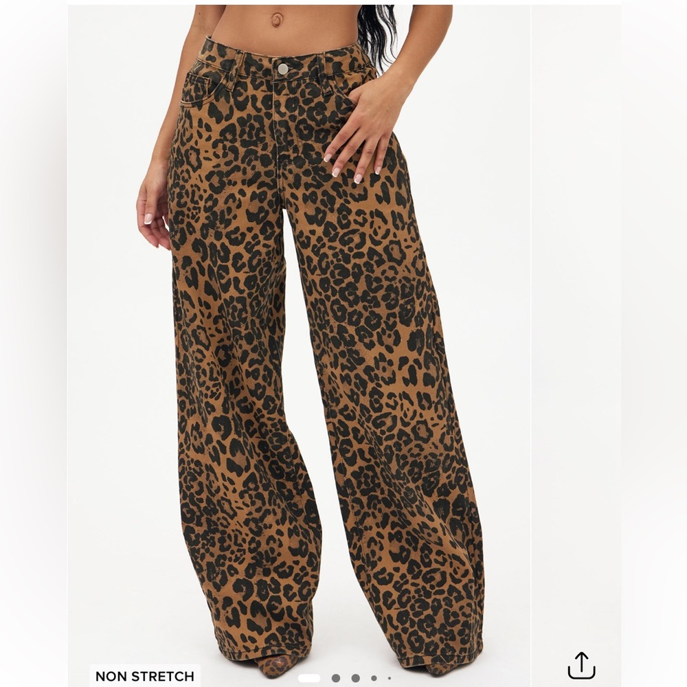 Fashion Nova Leopard Print Wide Leg Pants 5 NWT